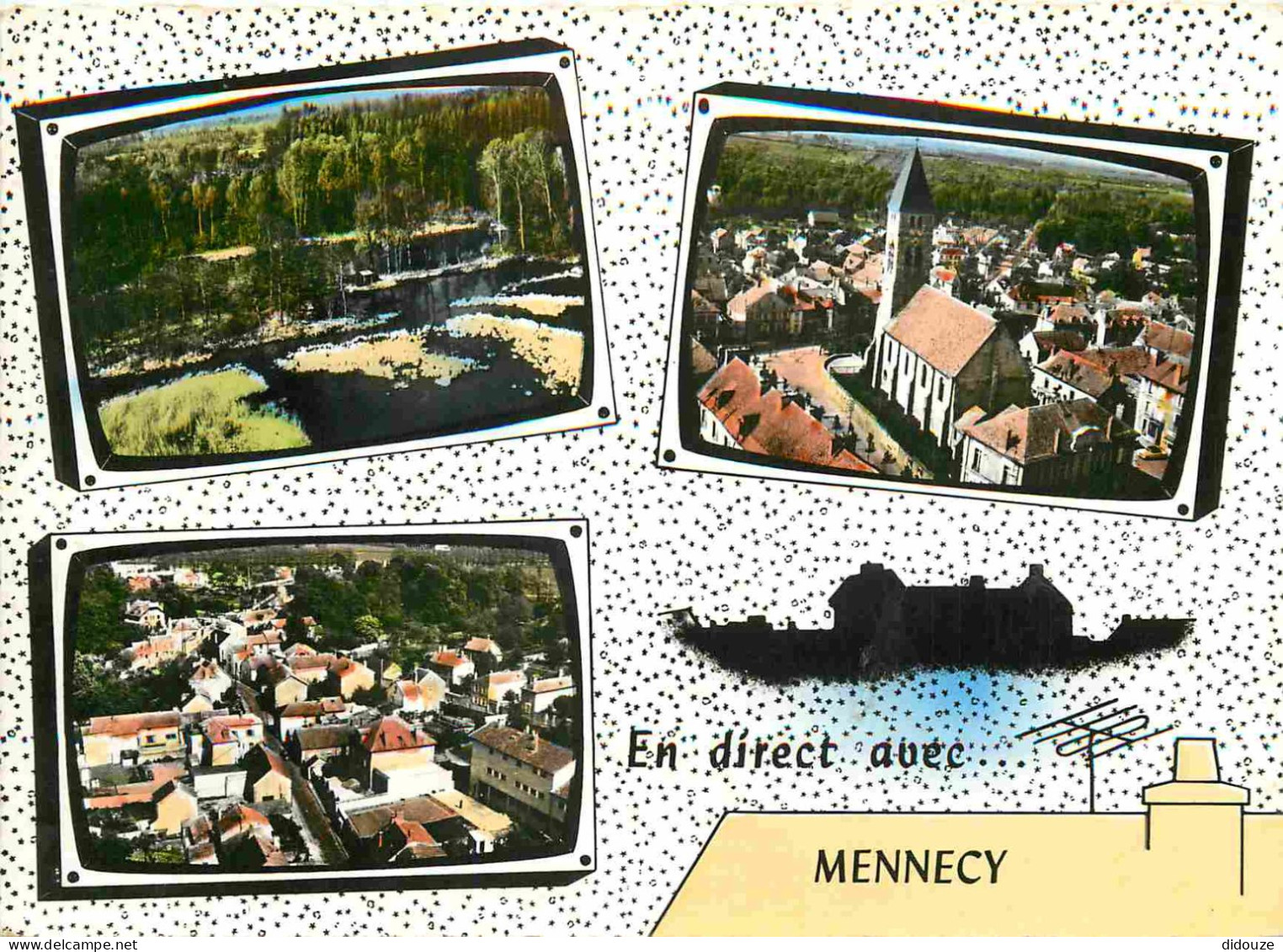 Carte Postale - 91 - Mennecy - Multivues - En direct avec mennecy - la patte d'oie l'église la rue bel-air -  -  -  - CP