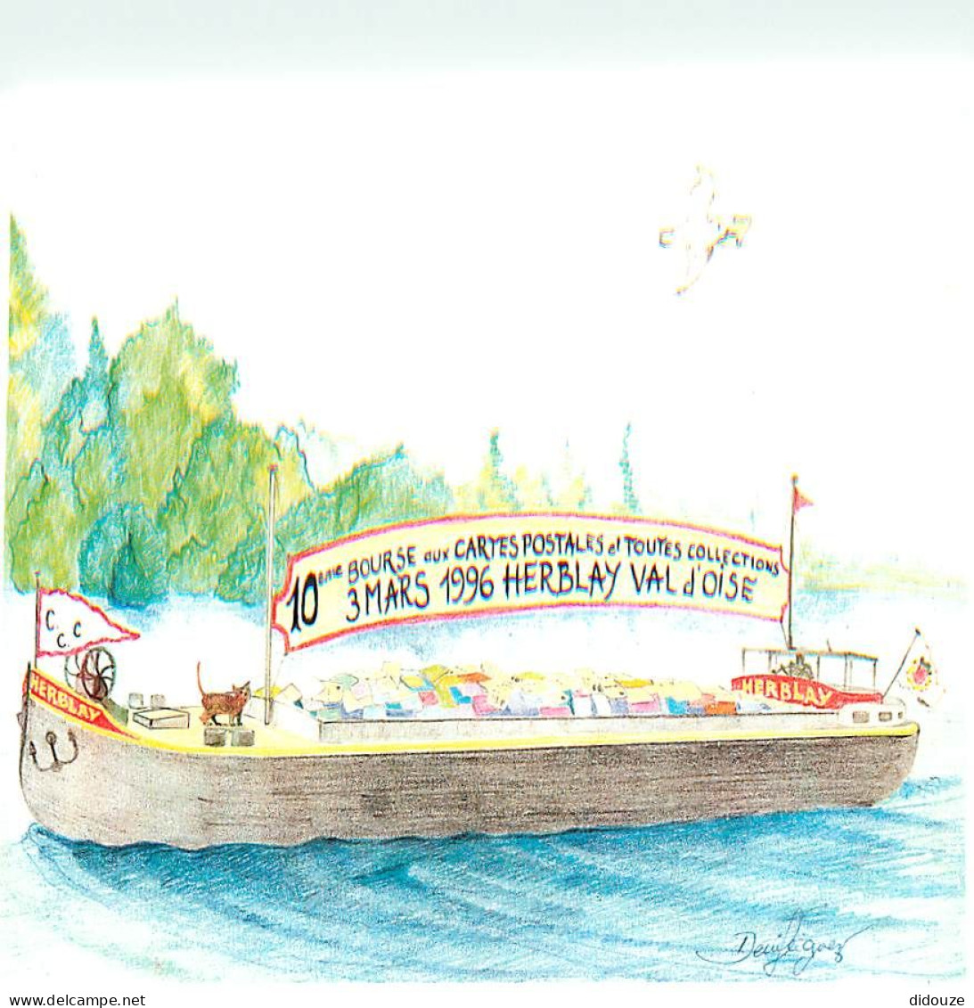 Carte Postale - 95 - Herblay - Carte Publicitaire 10e Bourse aux Cartes Postales de herblay 1996 - Illustration de Denis