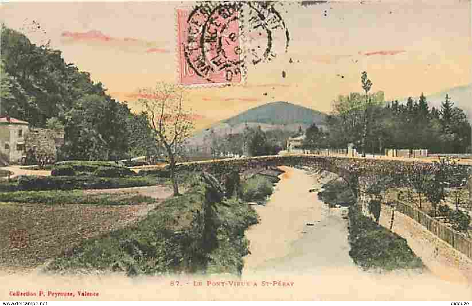 Carte Postale Ancienne - 07 - Saint Péray - Le Pont Vieux - Oblitération ronde de 1905 - Colorisée - CPA - Voir Scans Re