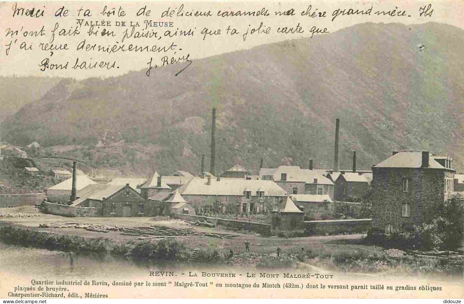 Carte Postale Ancienne - 08 - Revin - La Bouverie - Le Mont Malgré-Tout - Quartier industriel de Revin dominé par le mon