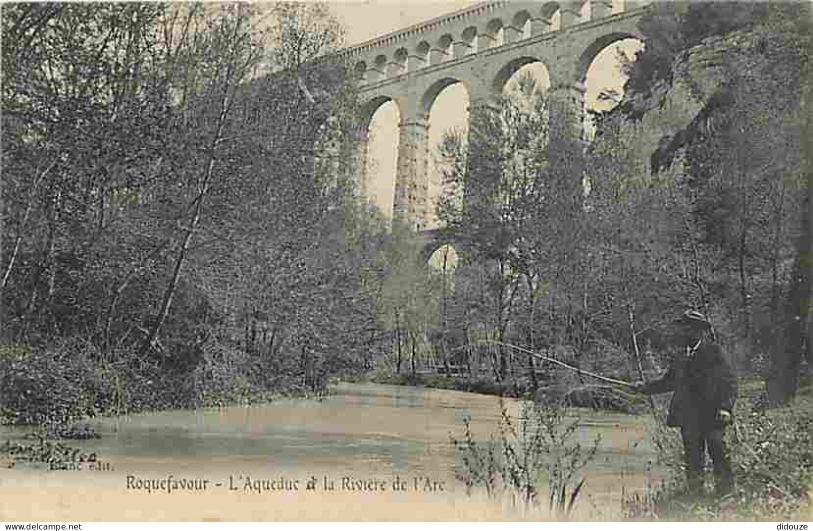 Carte Postale Ancienne - 13 - Roquefavour - L'Aqueduc et la Rivière de l'Arc - Animée - Pecheur - CPA - Voir Scans Recto