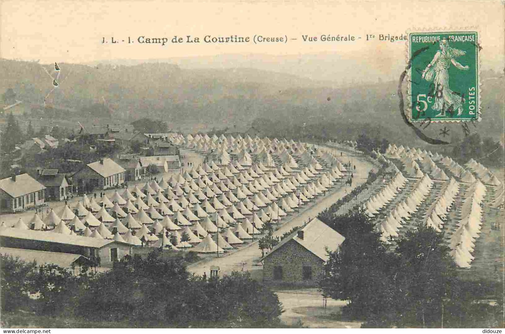 Carte Postale Ancienne - 23 - La Courtine - Camp de la Courtine - Vue generale 1re brigade - CPA - Oblitération de 1914