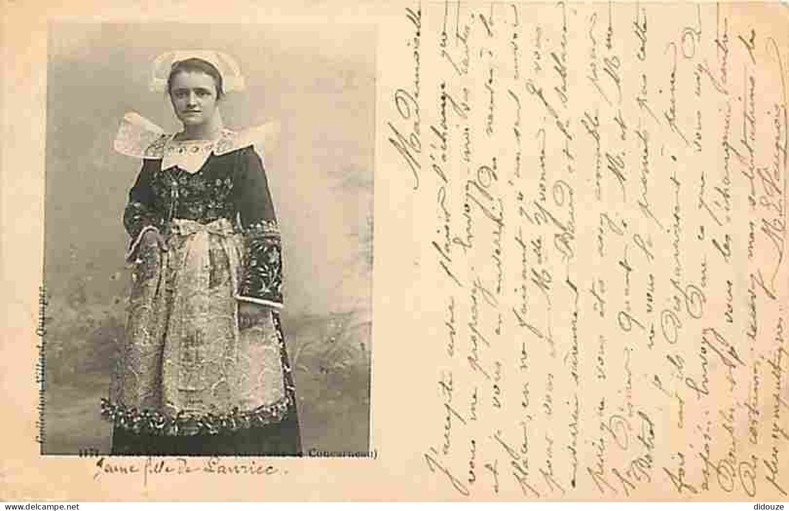 Carte Postale Ancienne - 29 - Concarneau - Jeune fille en costume de Concarneau - Animée - Folklore - Précurseur - Oblit