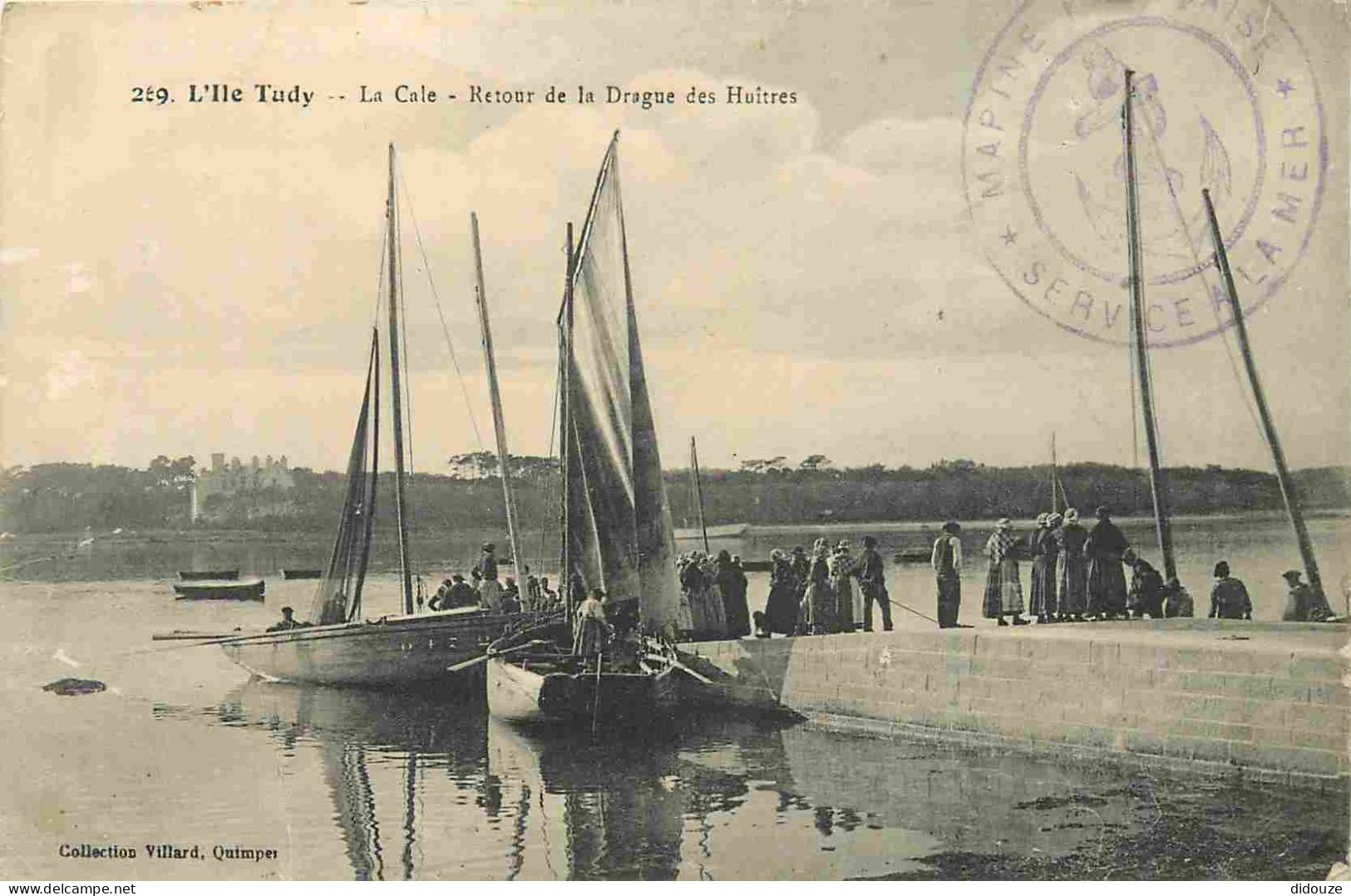 Carte Postale Ancienne - 29 - Ile Tudy - La cale - Retour de la drague des huîtres - Animée - Bateaux - Ostréiculture -