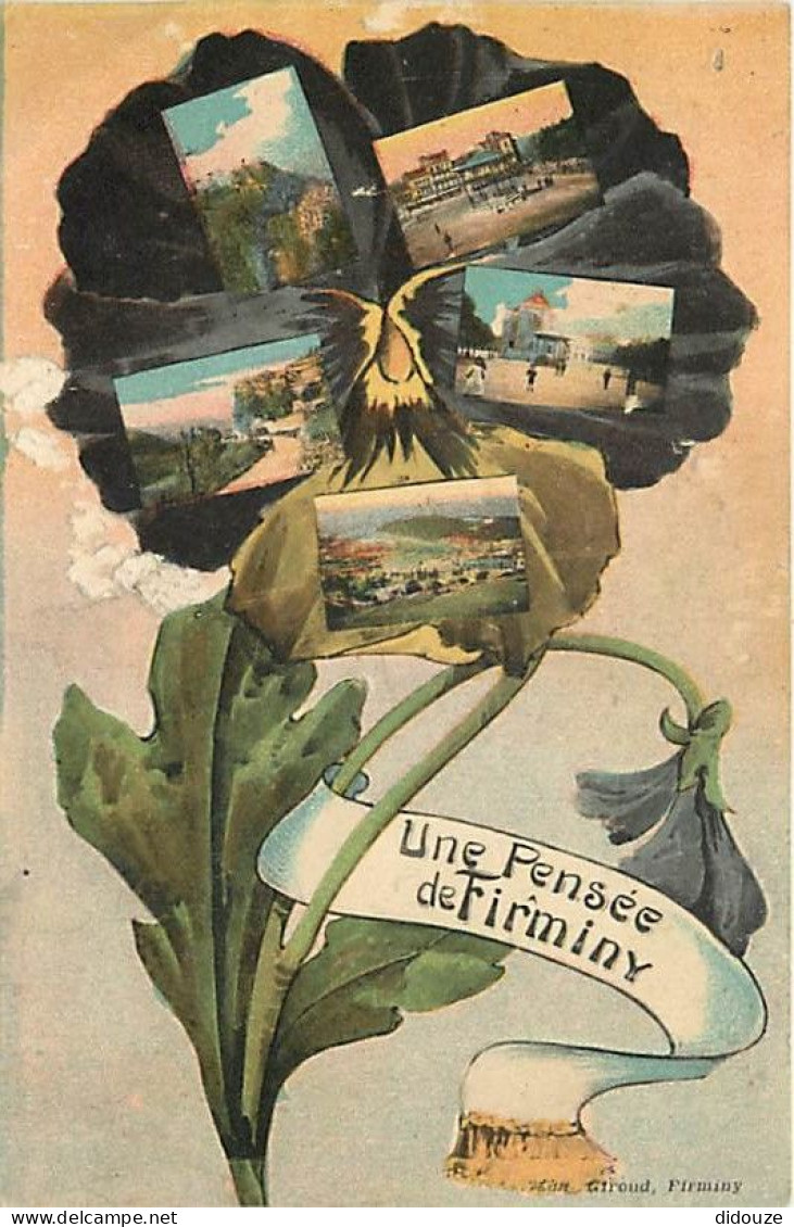 Carte Postale Ancienne - 42 - Firminy - Une pensée de Firminy - Multivues - Colorisée - Fleurs - Correspondance - CPA -