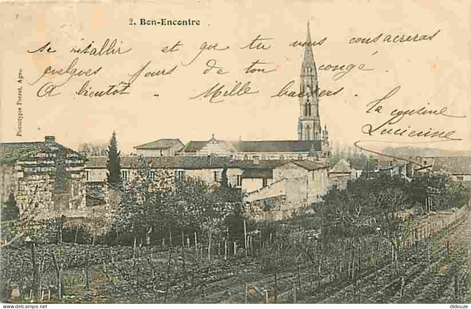 Carte Postale Ancienne - 47 - Bon-Encontre - Vue Générale - Oblitération ronde de 1906 - Etat léger coups visibloe - CPA