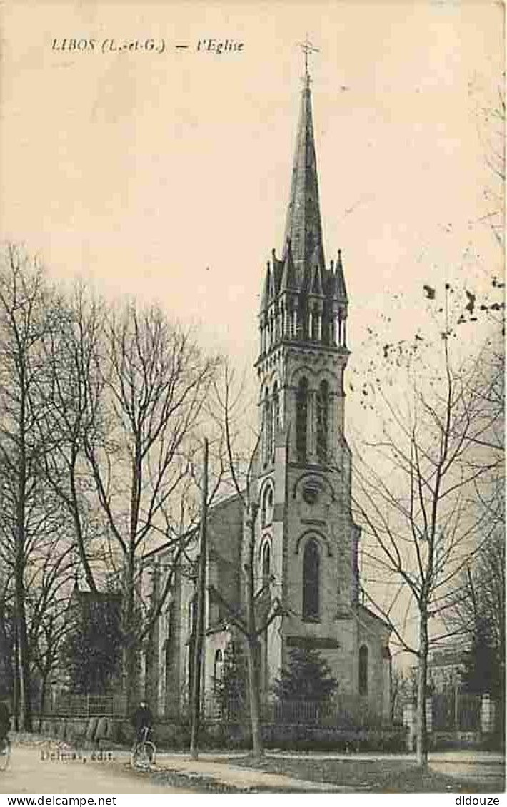 Carte Postale Ancienne - 47 - Libos - L'Eglise - Oblitération ronde de 1922 - Voir Timbre - Animée - CPA - Voir Scans Re