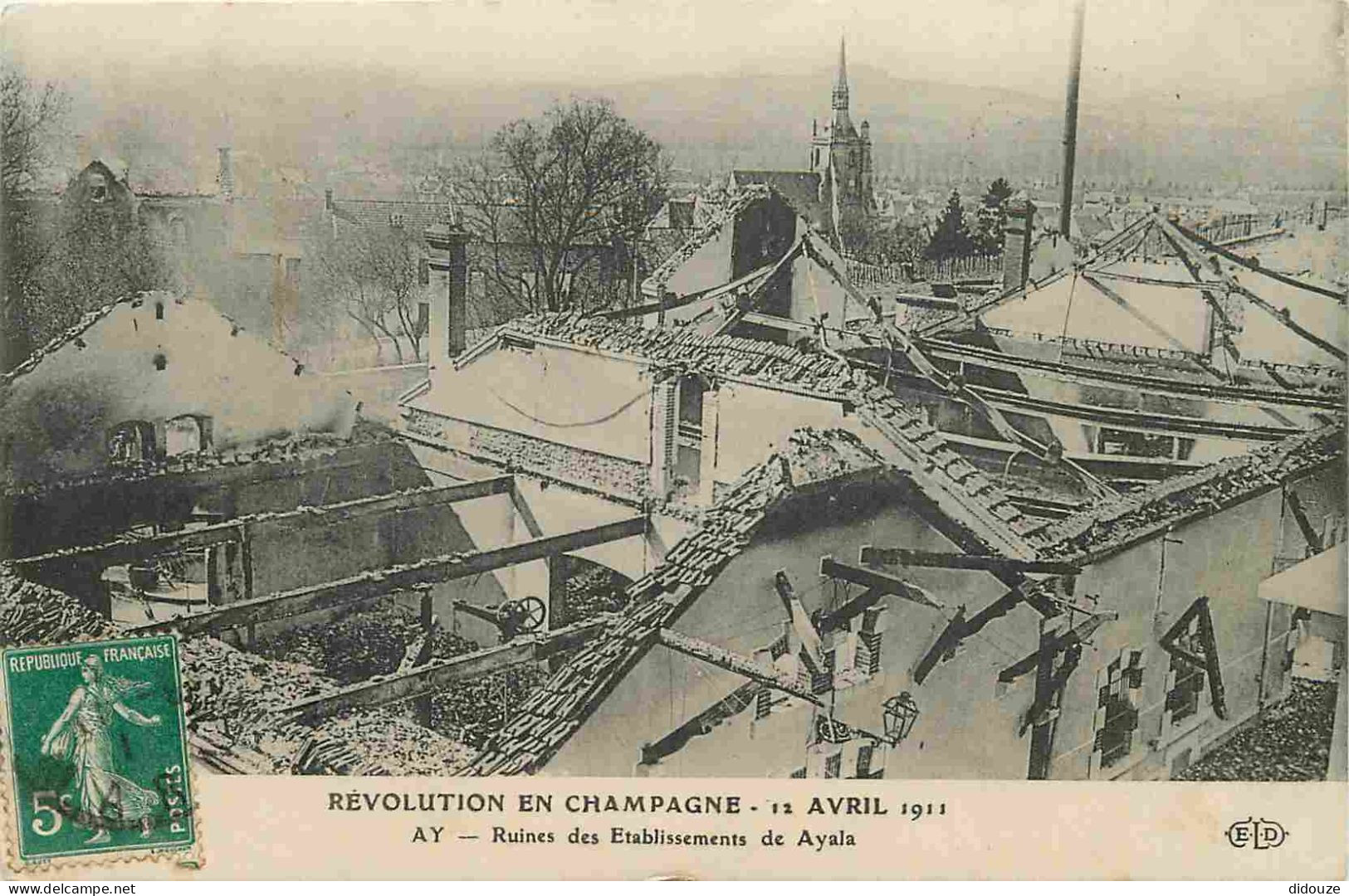 Carte Postale Ancienne - 51 - Ay - Révolution en Champagne 12 Avril 1911 - Ruines des Etablissements de Ayala - CPA - Vo