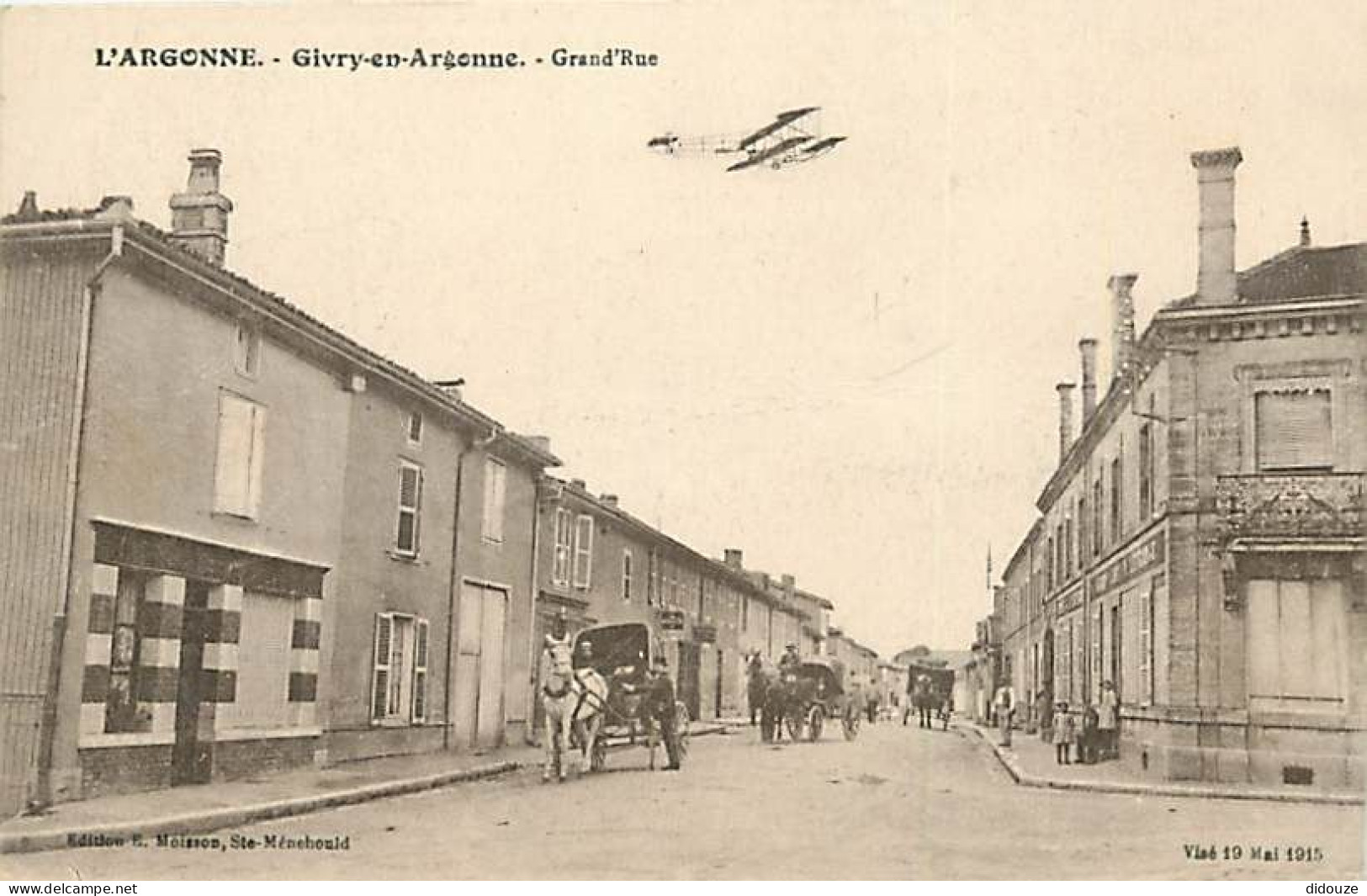 Carte Postale Ancienne - 51 - Givry en Argonne - Grand'Rue - Animée - Avions - Correspondance - Voyagée en 1917 - CPA -