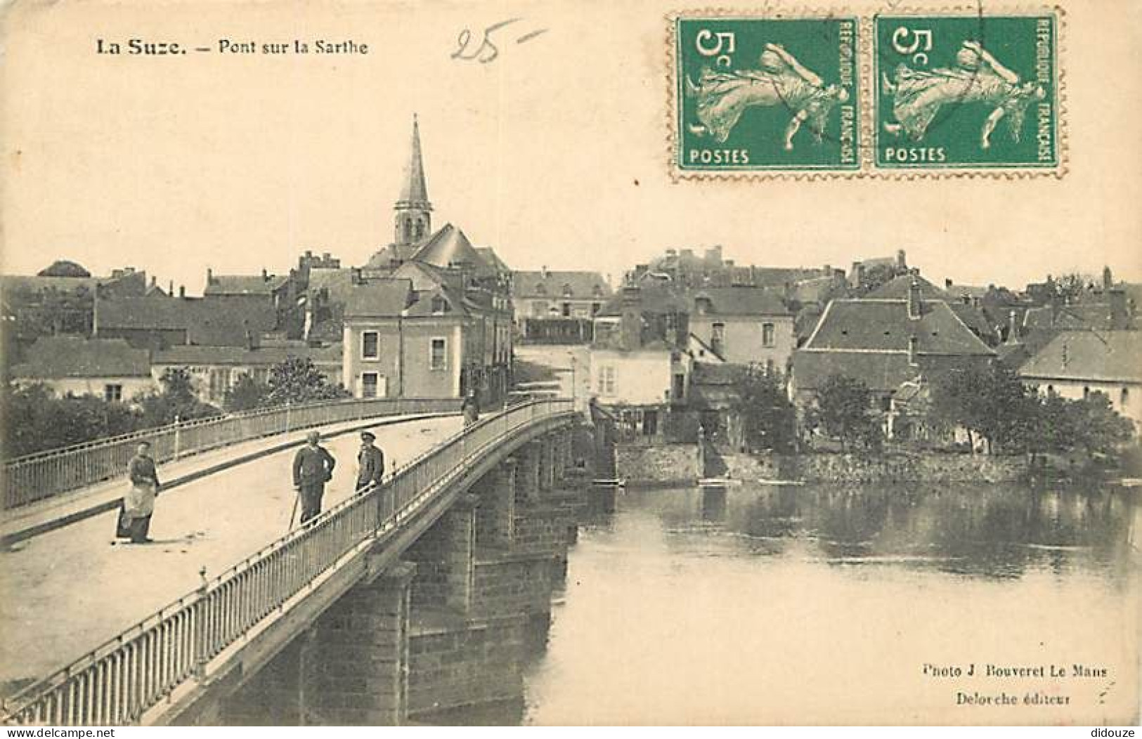 Carte Postale Ancienne - 72 - La Suze - Pont sur la Sarthe - Animée - Oblitération ronde de 1915 - CPA - Voir Scans Rect