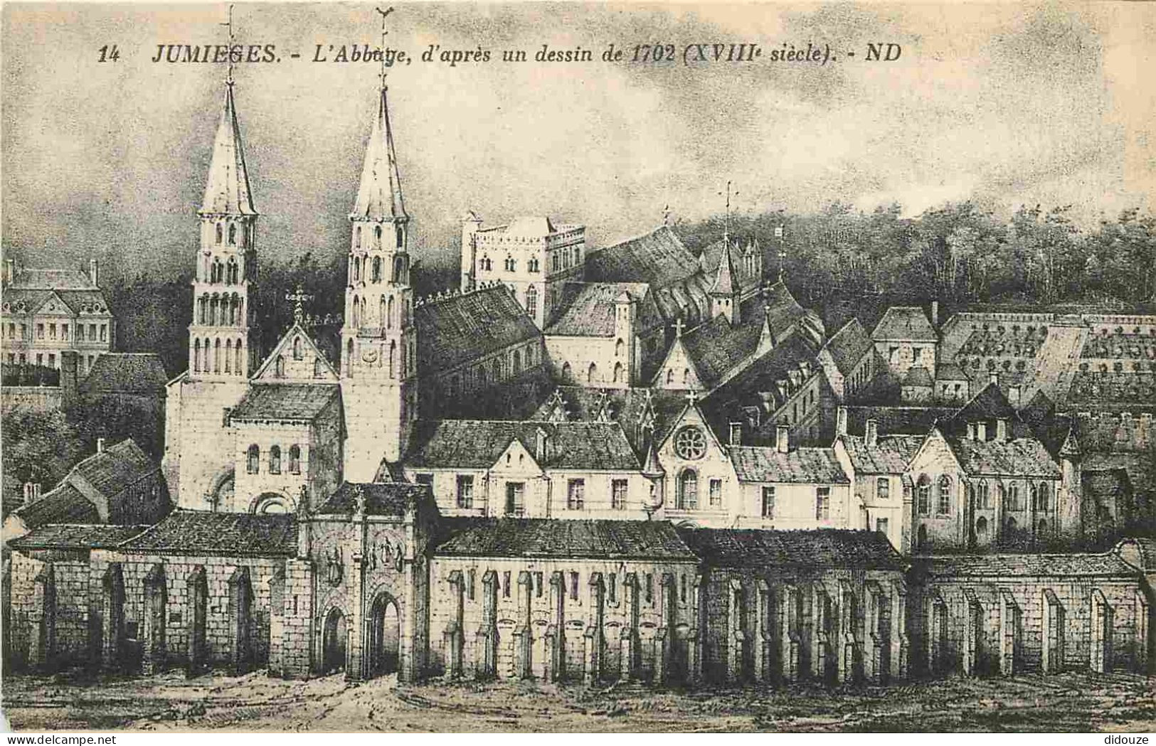 Carte Postale Ancienne - 76 - Jumieges - Abbaye de Jumièges - L'Abbaye d'après un dessin de 1702 - CPA - Voir Scans Rect
