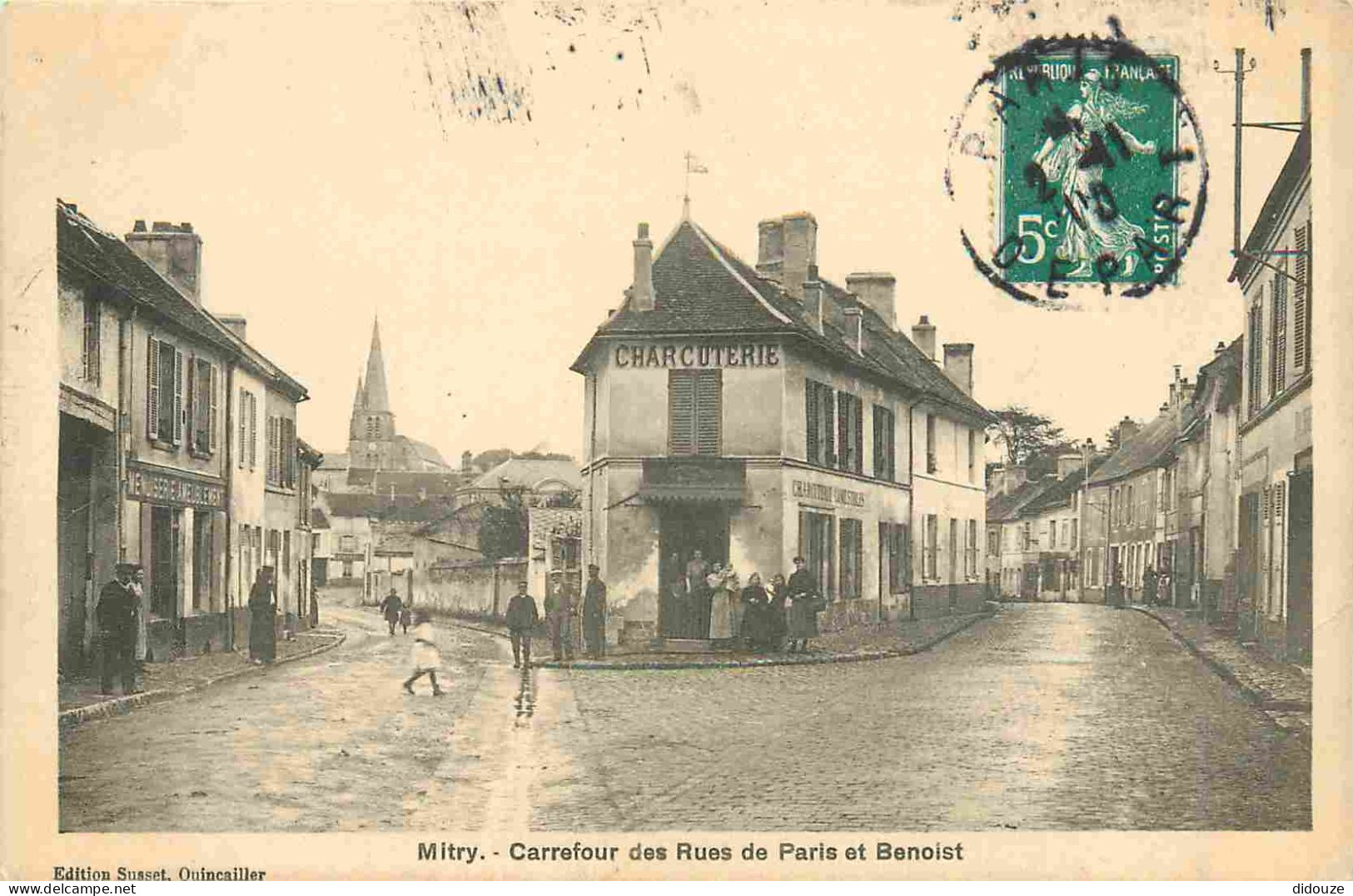 Carte Postale Ancienne - 77 - Mitry-Mory - Carrefour des Rues de Paris et Benoist - Animée - CPA - Oblitération de 1908