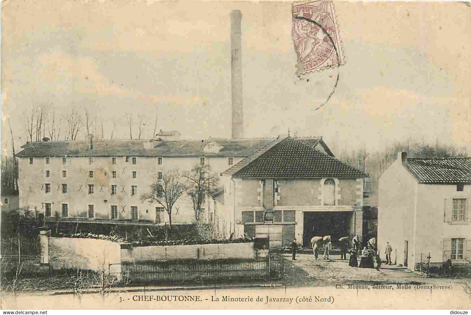 Carte Postale Ancienne - 79 - Chef-boutonne - La minoterie de javarzay côté nord - Animée - Industrie - CPA - Voir Scans