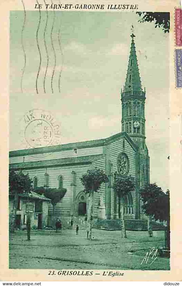Carte Postale Ancienne - 82 - Grisolles - L'Eglise - Animée - Oblitération ronde de 1938 - Flamme Postale - CPA - Voir S