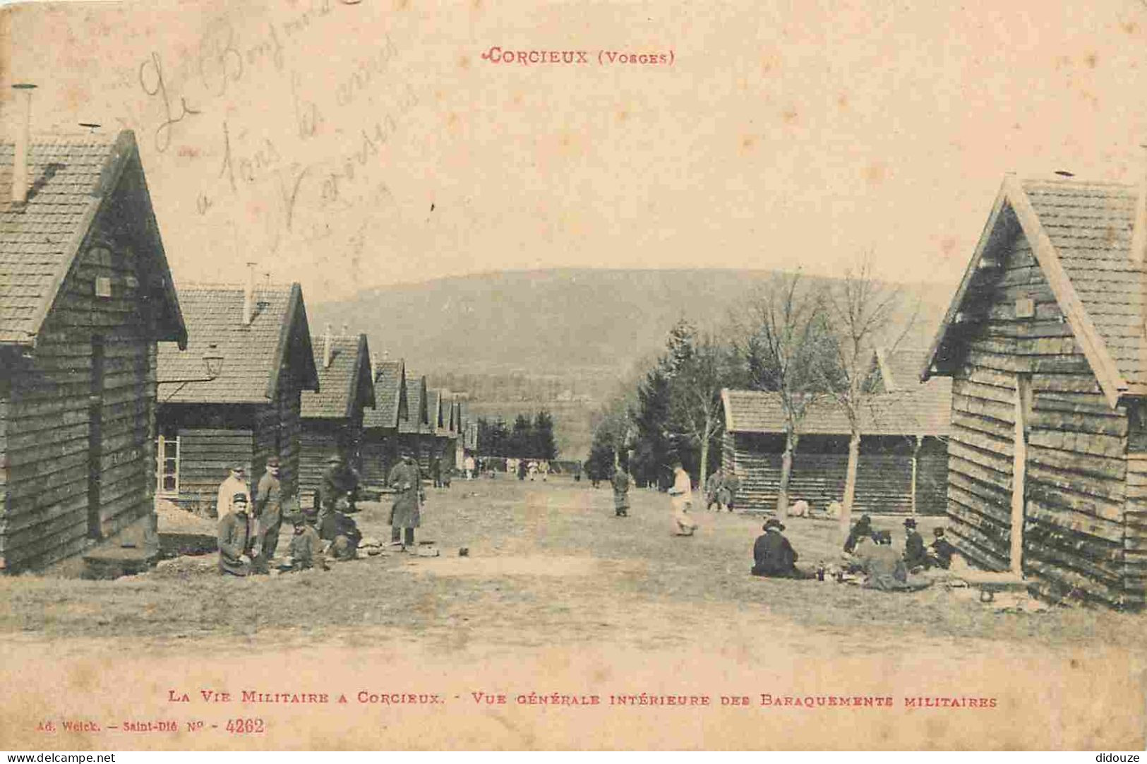 Carte Postale Ancienne - 88 - Corcieux - La vie militaire à Corcieux - Vue générale intérieure des baraquements militair
