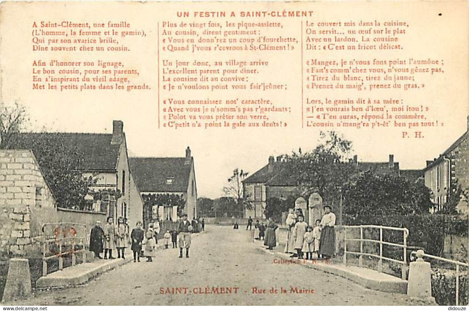 Carte Postale Ancienne - 89 - Saint Clément - Rue de la Mairie - Animée - Un Festin à Saint Clément - Correspondance - O