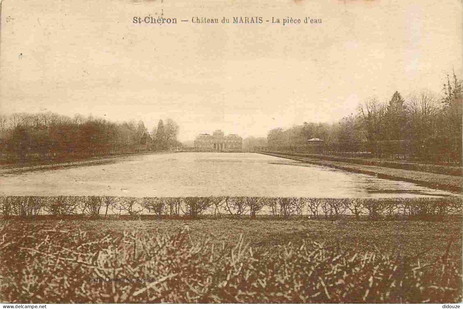 Carte Postale Ancienne - 91 - Saint Cheron - Château du Marais - La pièce d'eau - CPA - Oblitération de 1928 - Voir Scan
