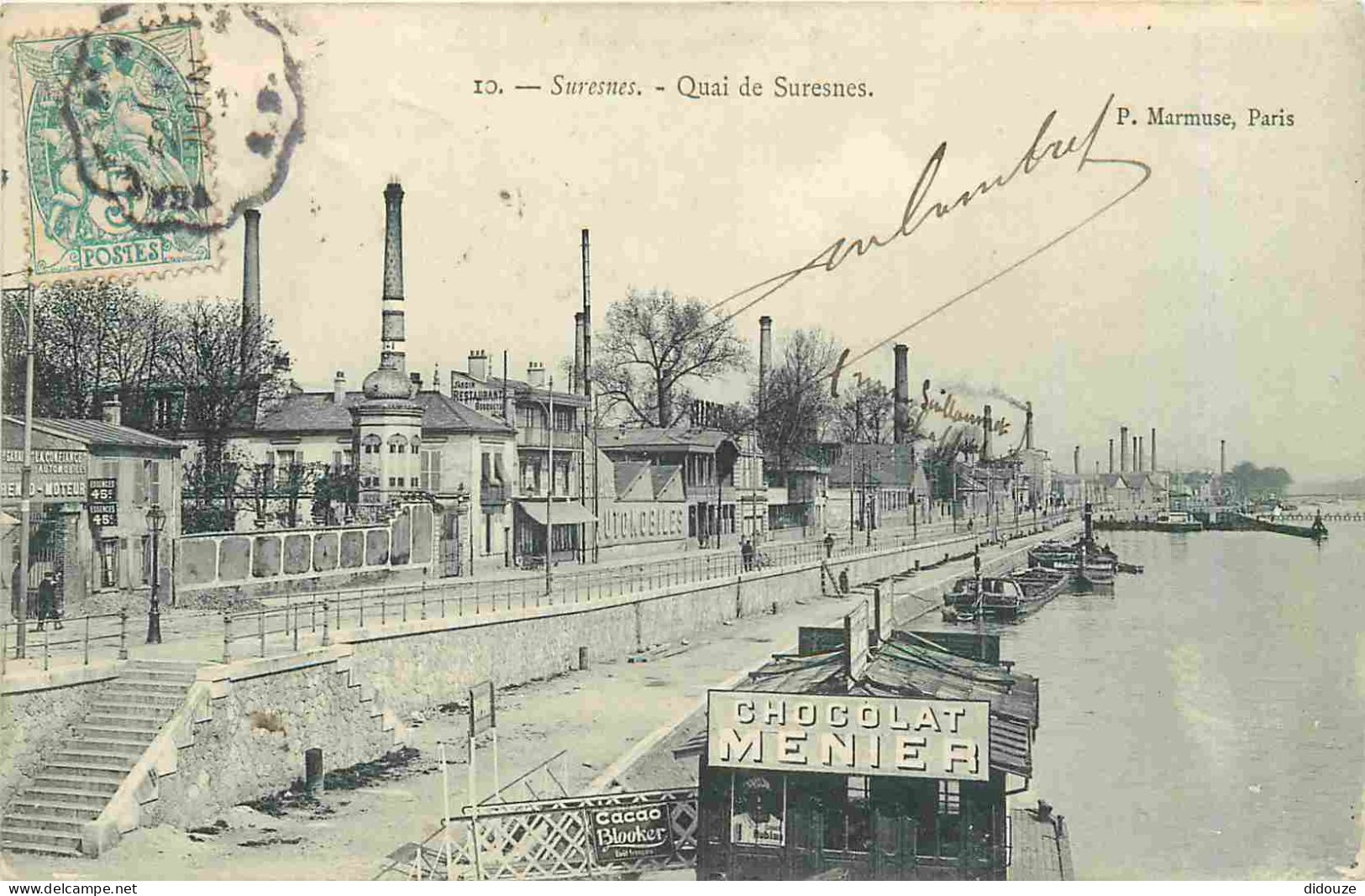 Carte Postale Ancienne - 92 - Suresnes - Quai de Suresnes - CPA - Oblitération de 1905 - Etat froissure - Voir Scans Rec