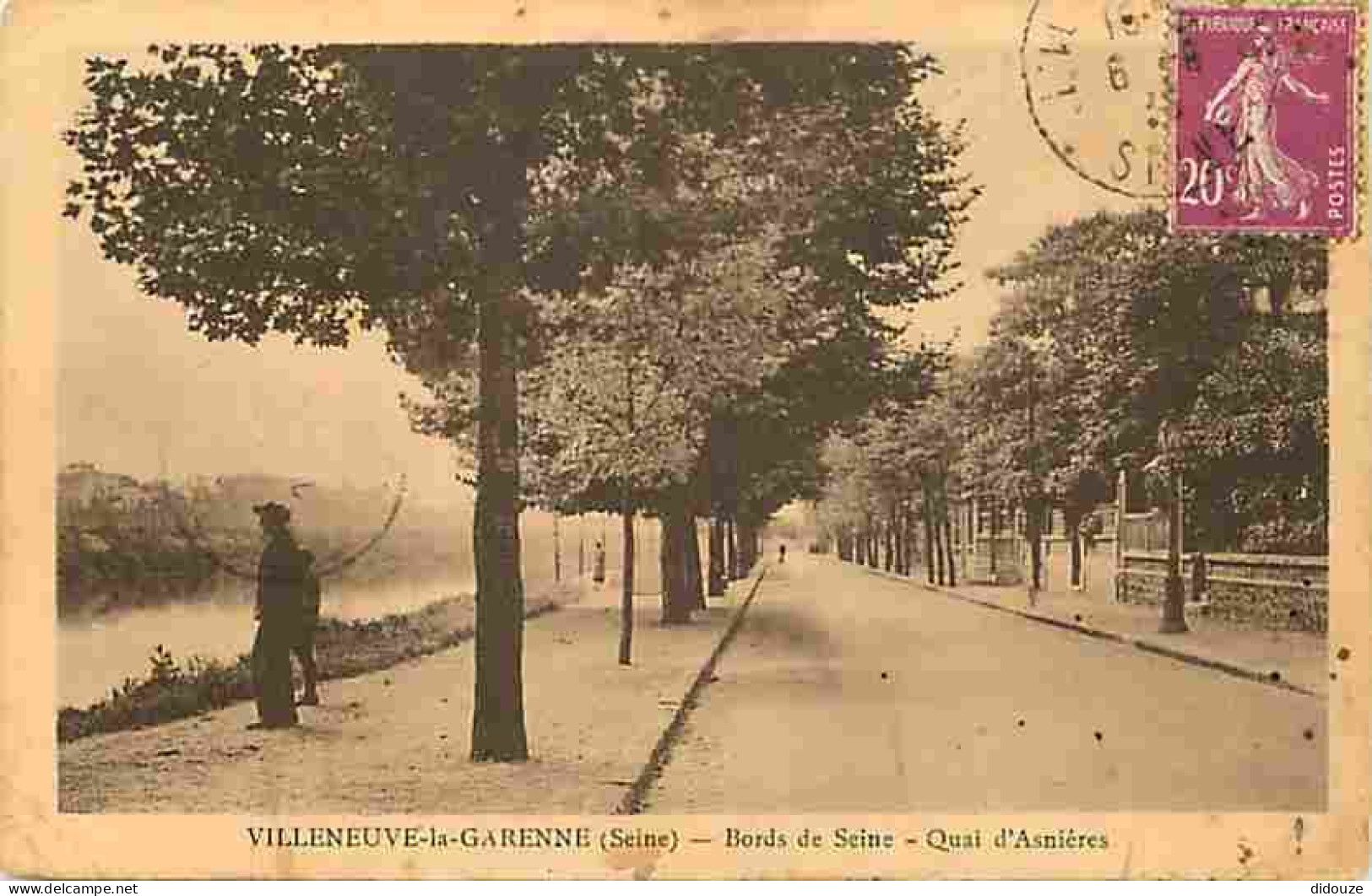 Carte Postale Ancienne - 92 - Villeneuve la Garenne - Bords de Seine - Quai d'Asniéres - Animée - Oblitération ronde de