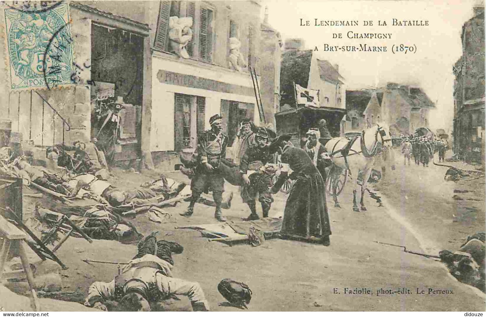 Carte Postale Ancienne - 94 - Bry sur Marne - Le lendemain de la bataille de Champigny à Bry sur Marne 1870 - Croix Roug