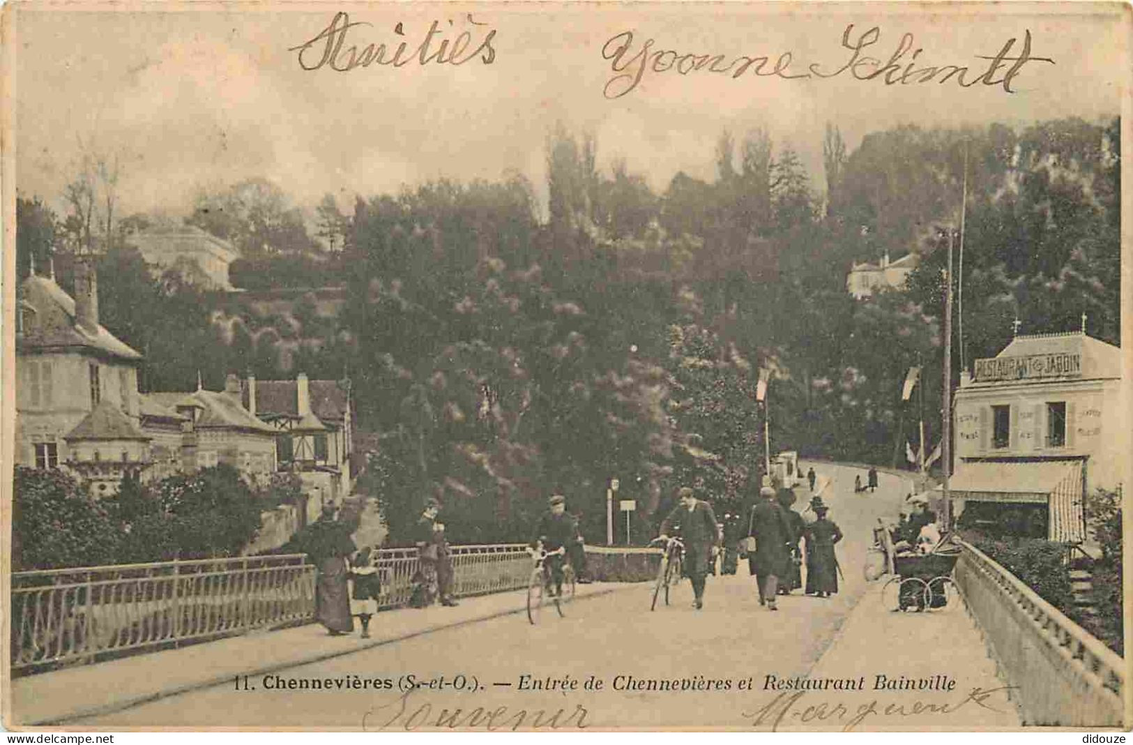 Carte Postale Ancienne - 94 - Chennevieres sur Marne - Entrée de Chennevières et Restaurant Bainville - Animée - Précurs