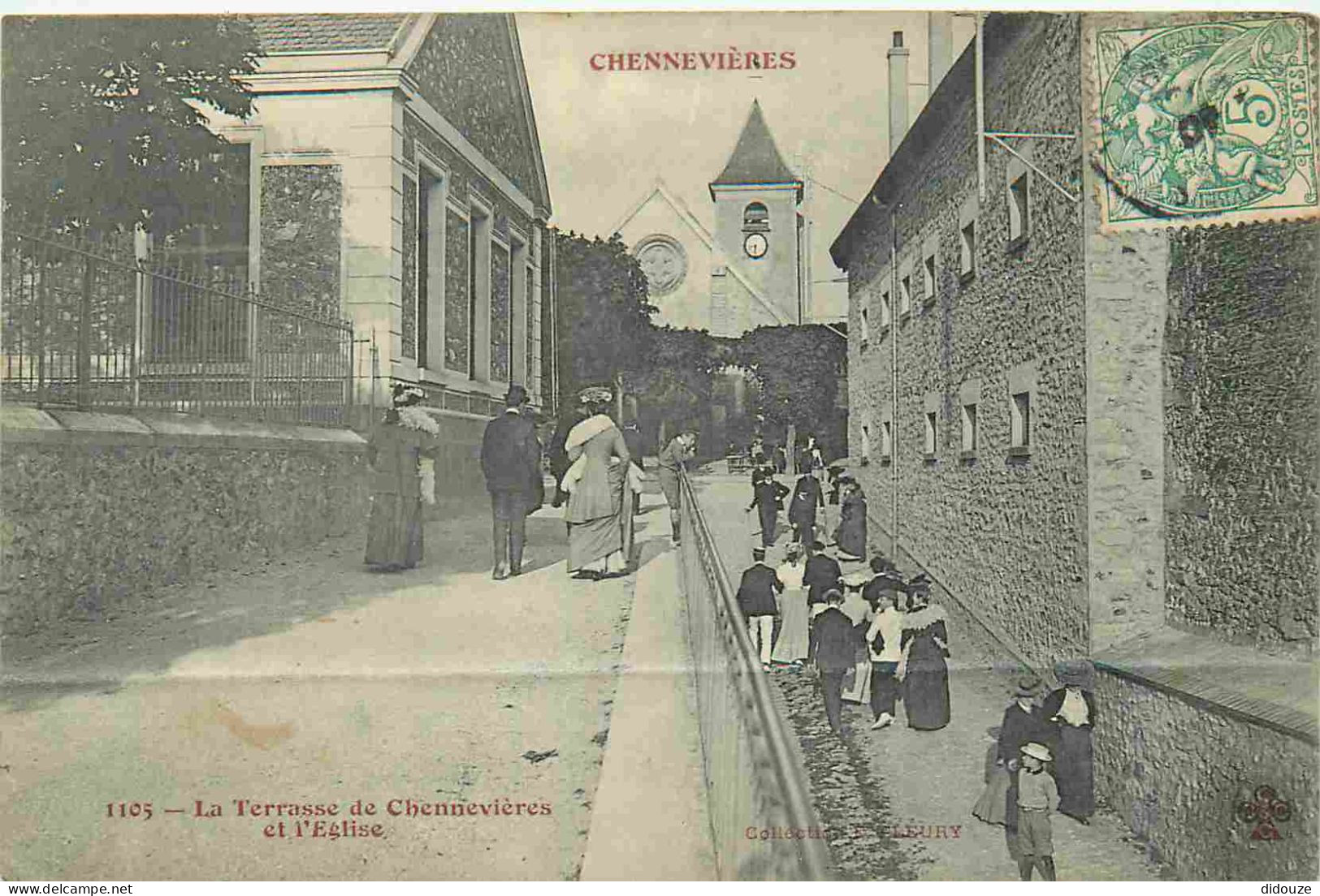 Carte Postale Ancienne - 94 - Chennevieres sur Marne - La Terrasse de Chennevières et l'Eglise - Animée - CPA - Oblitéra