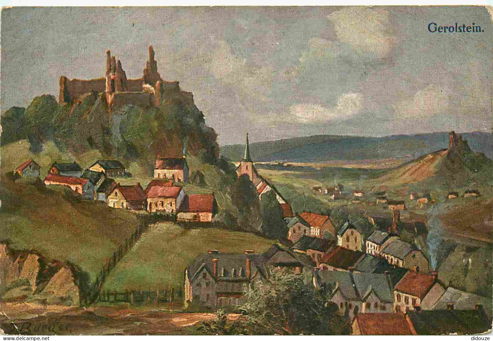 Carte Postale Ancienne - Allemagne - Rheinland-Pfalz - Gerolstein - Gerolstein mit löwenburg und auberg eifel - Art illu