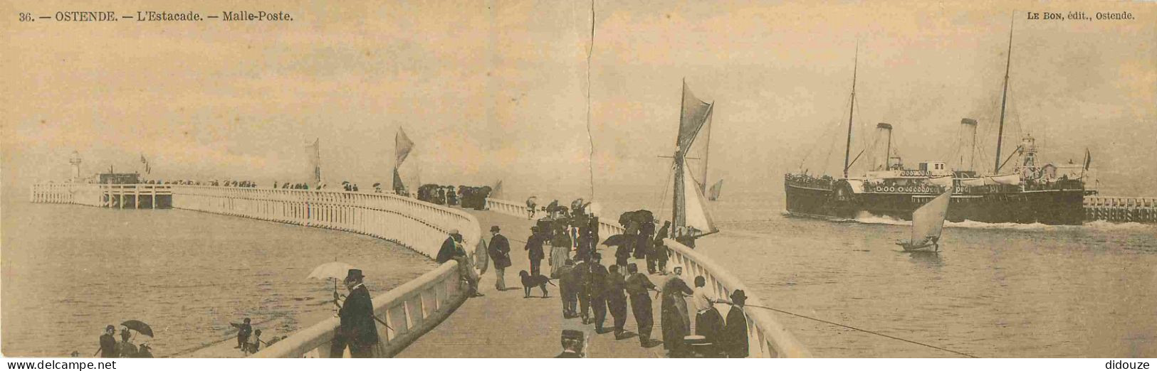 Carte Postale Ancienne - Belgique - Flandre-Occidentale - Ostende - L'estacade - Malle-poste - Animée - Carte en 2 volet