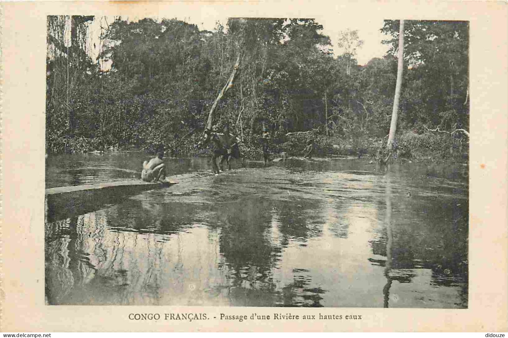 Carte Postale Ancienne - Congo - Congo Français - Passage d'une rivière aux hautes eaux - Animée - CPA - Voir Scans Rect