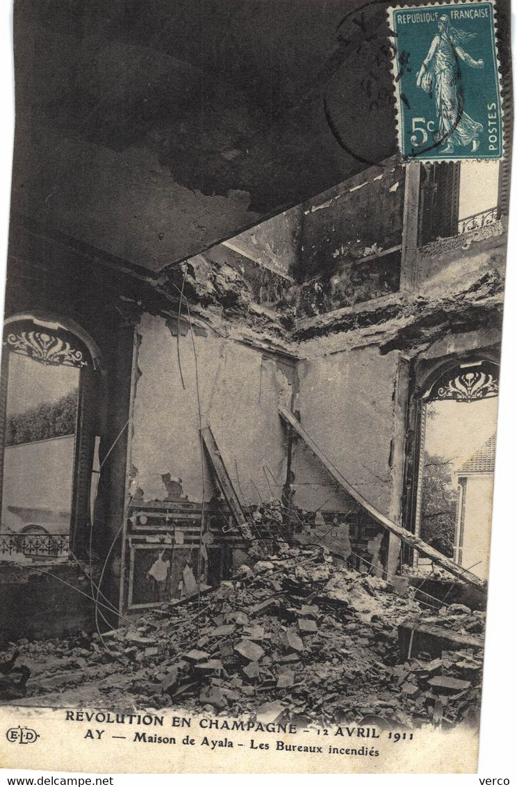 Carte POSTALE  Ancienne  de  AY - Révolution en Champagne, avril 1911 - Maison de AYALA incendiée