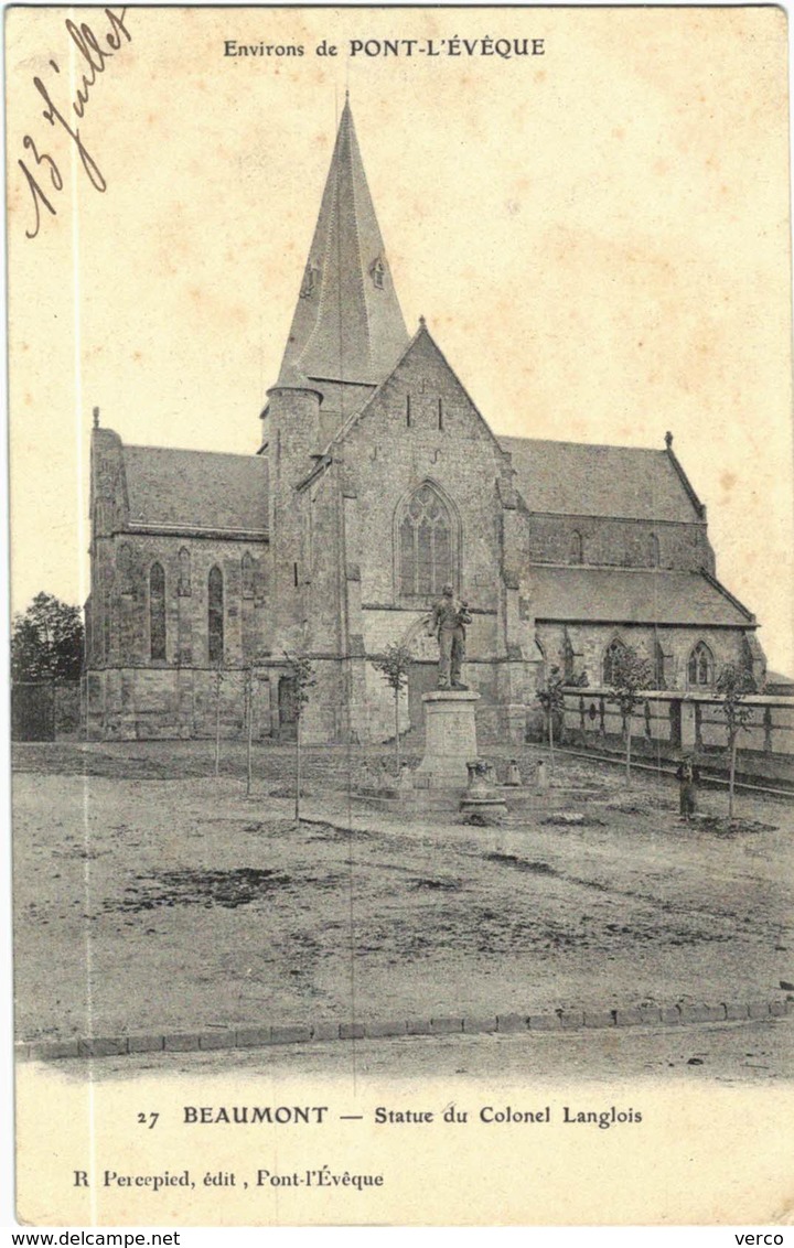 Carte Postale Ancienne de environ de PONT L'EVEQUE-BEAUMONT statut du Colonel Langlois