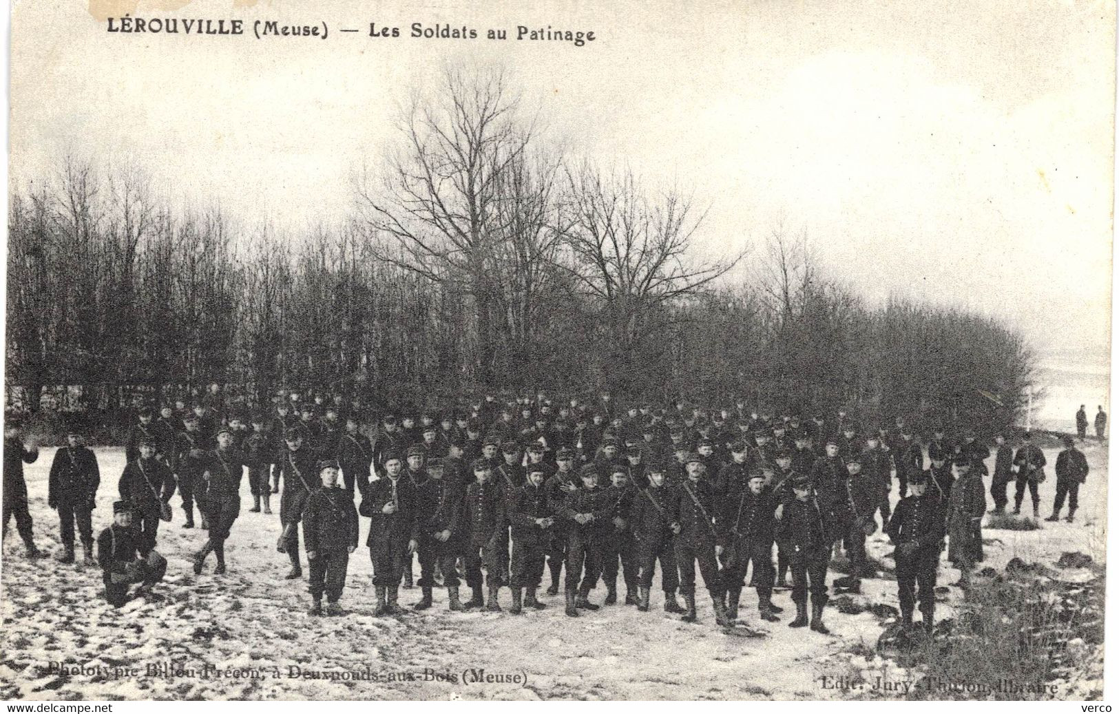Carte POSTALE  Ancienne  de  LEROUVILLE  - Soldats au patinage