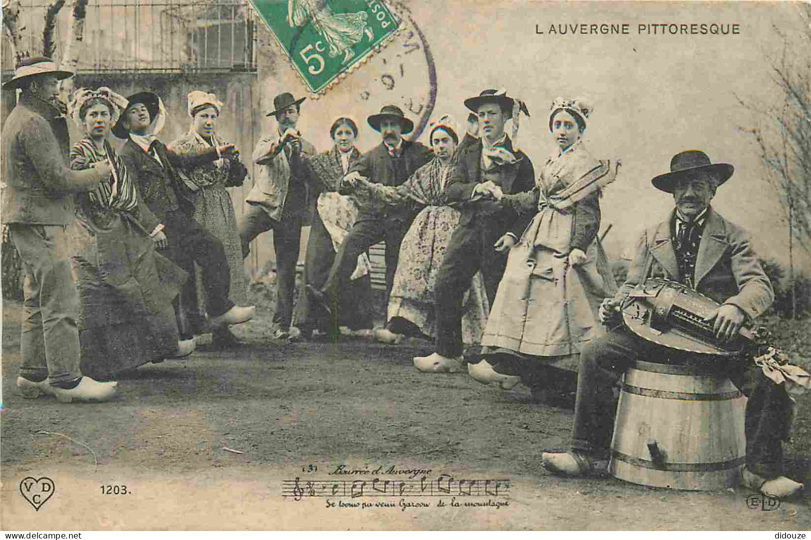 Carte Postale Ancienne - France - Auvergne - Bourrée d'auvergne - Animée - Folklore Scènes et Types - CPA - Oblitération