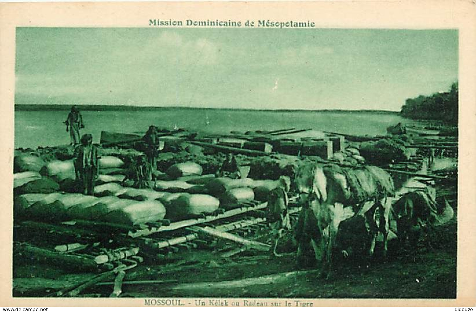 Carte Postale Ancienne - Irak - Mossoul - Mission Dominicaine de Mésopotamie - Un Kélek ou Radeau sur le Tigre - Animée