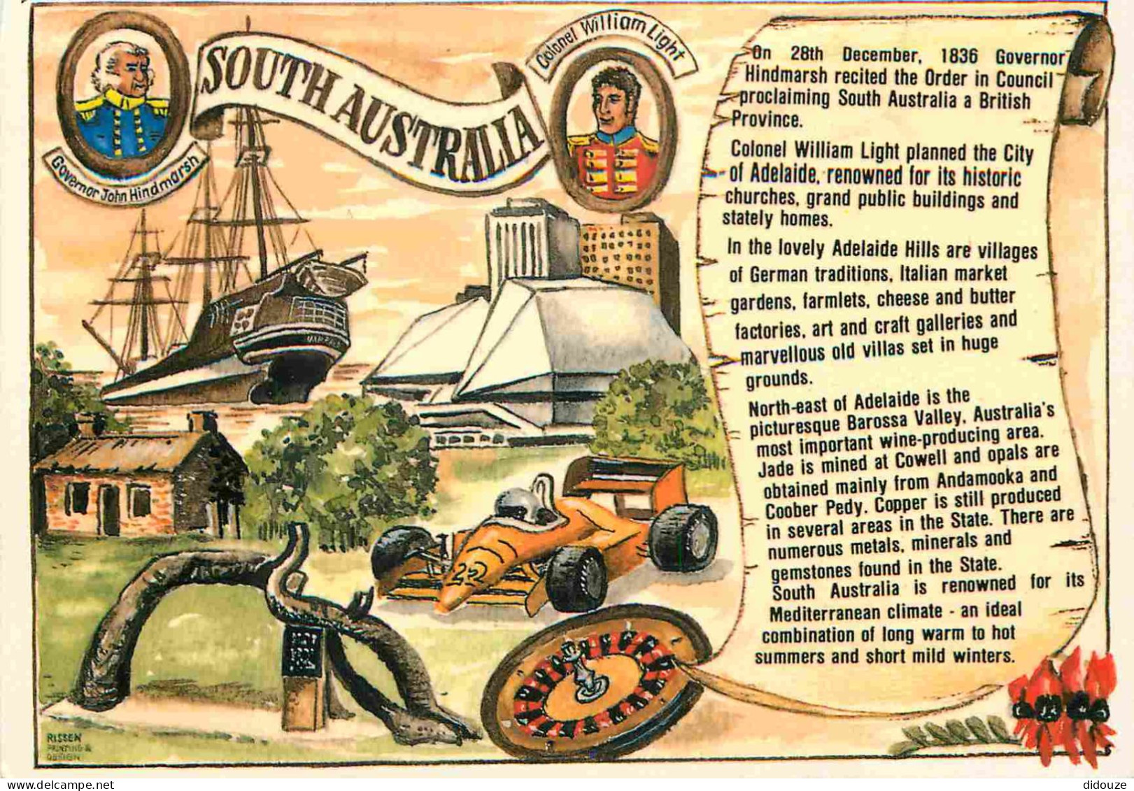 Carte Postale - Australie - Adélaïde - Informations sur la ville d'Adélaïde et la région de Barossa Valley - Art illustr
