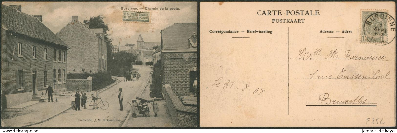 Carte postale - Burdinne chemin de la poste, animée (Collection J.M.G Burdinne), vélo.