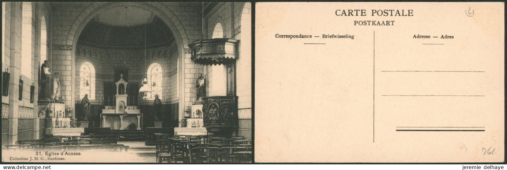 Carte postale - église d'acosse n°31 collection J.M.G. Burdinne