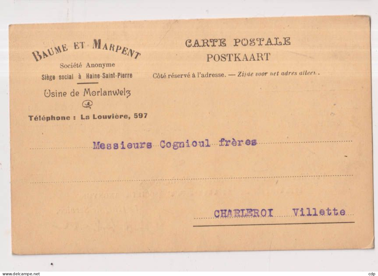 carte postale industrielle MORLANWELZ     1926