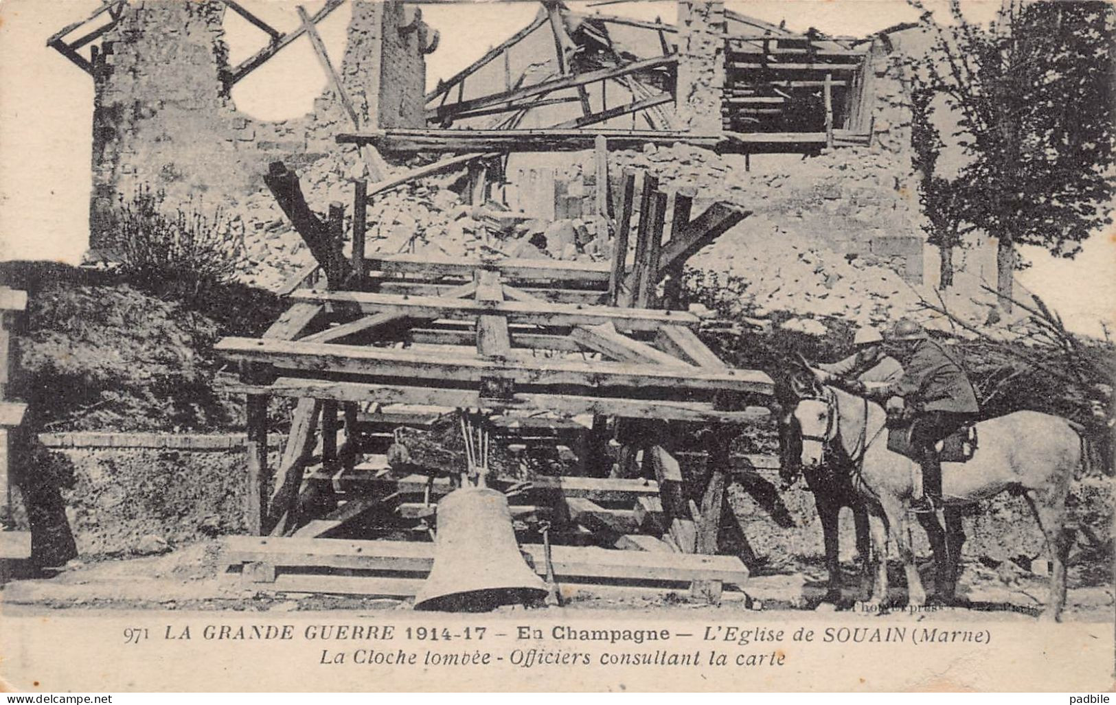 Carte postales [51] Souain-Perthes-lès-Hurlus l'église détruite  très beau plan