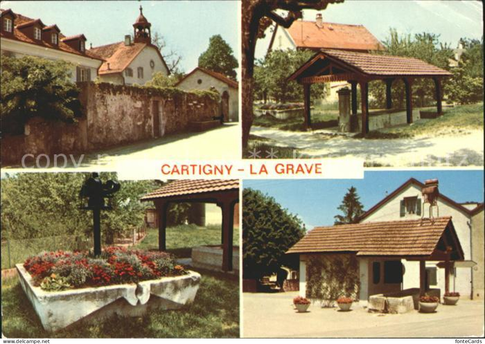 Cartigny Geneve Eglise Fontaine Pressoir fleuri Fontaine de la Grave