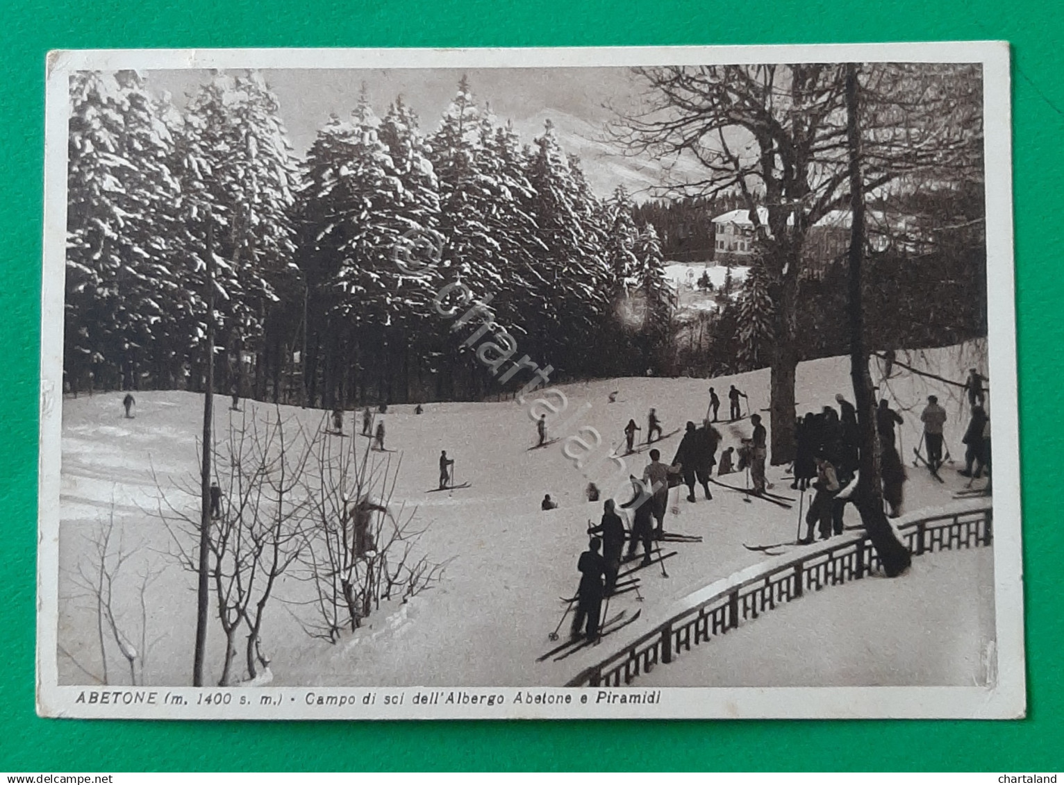 Cartolina Abetone - Campo di sci dell' Albergo Abetone e Piramidi - 1924