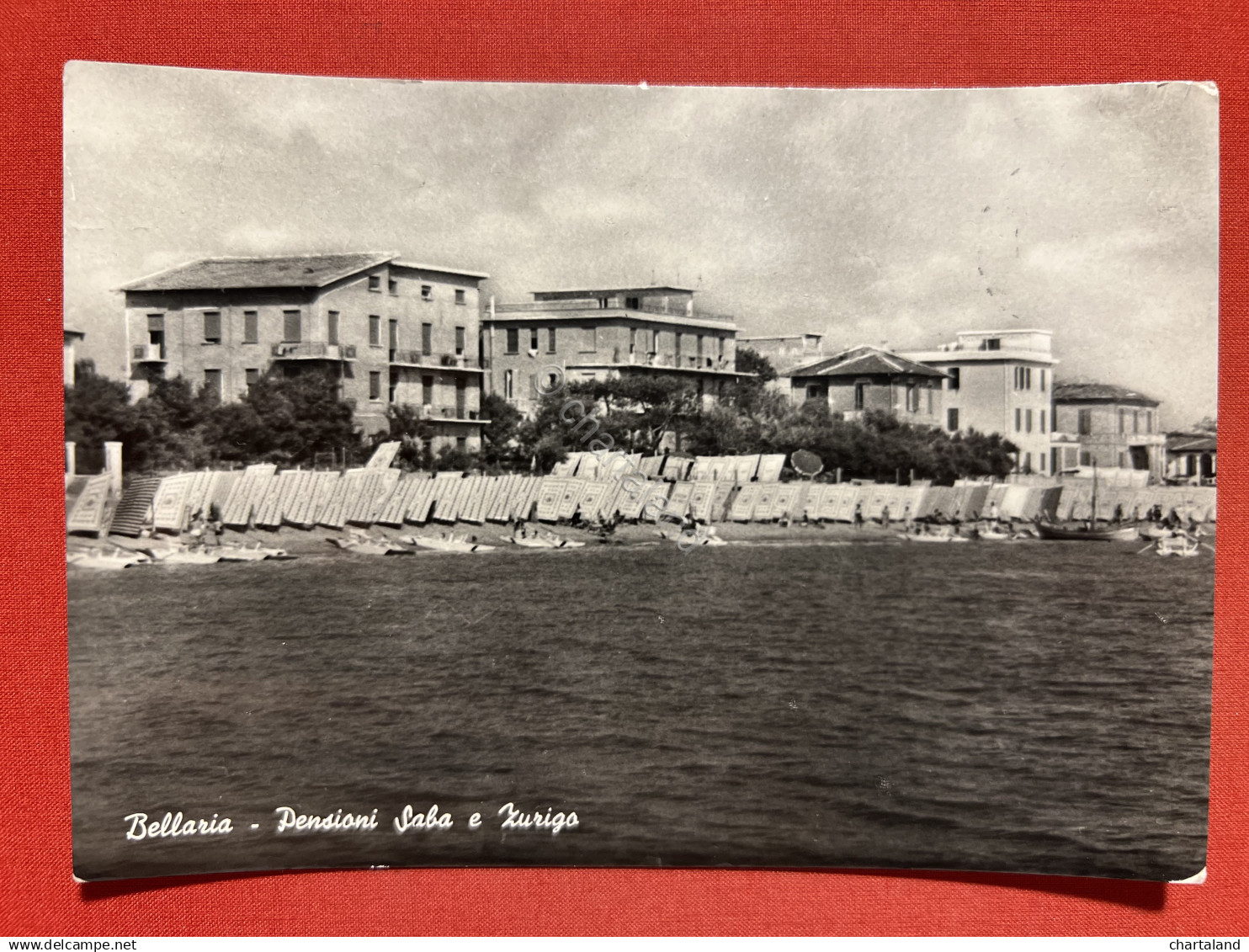Cartolina - Bellaria (Rimini) - Pensioni Saba e Zurigo - 1957