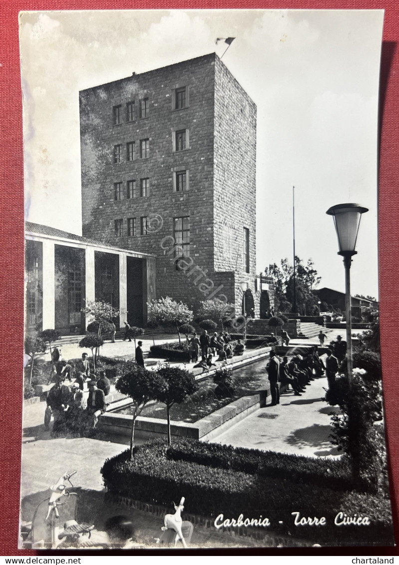 Cartolina - Carbonia - Torre Civica - 1950 ca.