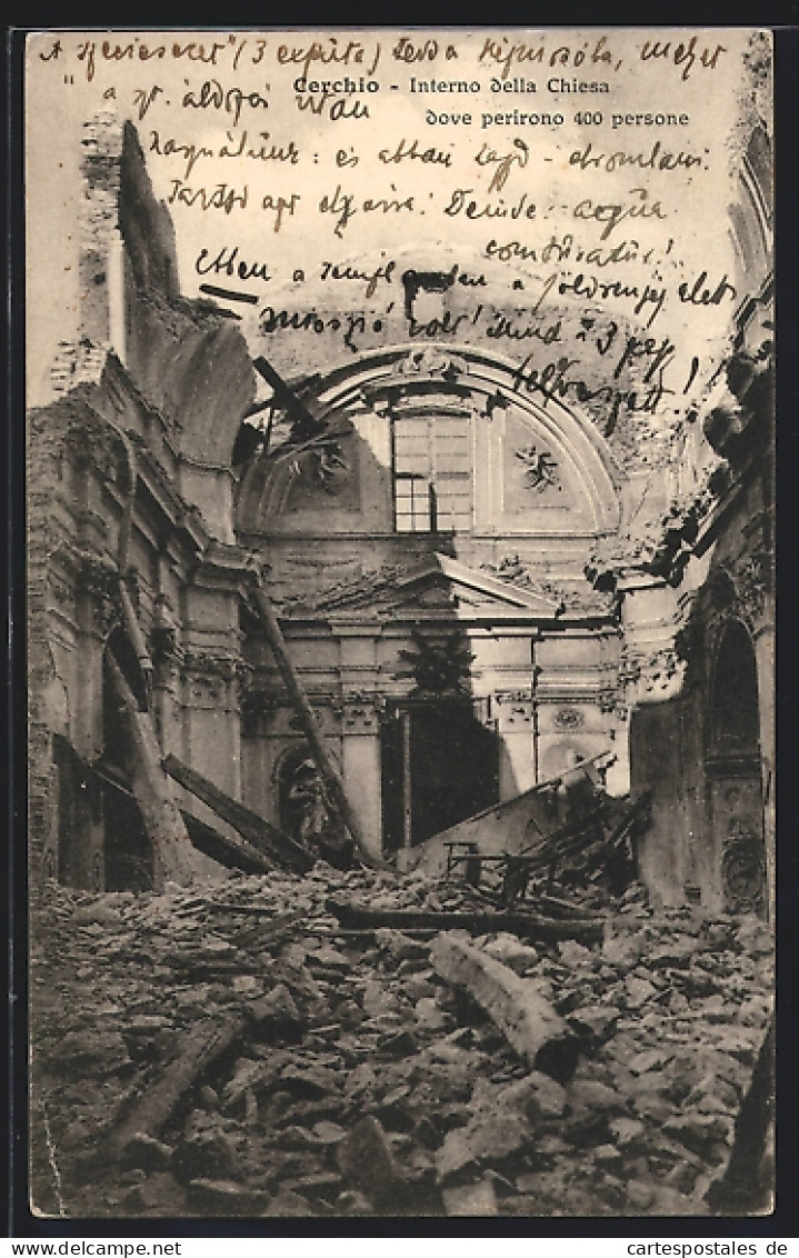 Cartolina Cerchio, Interno della Chiesa dove perirono 400 persone