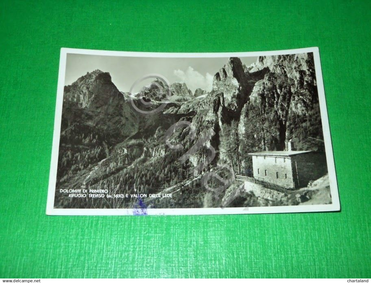 Cartolina Dolomiti di Primiero - Rifugio Treviso e Vallon delle Lede 1940