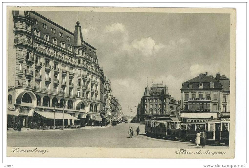 CARTOLINA - LUSSEMBURGO - PLACE DE LA GARE - ANIMATA  - TRAMWAY - VIAGGIATA NEL 1935