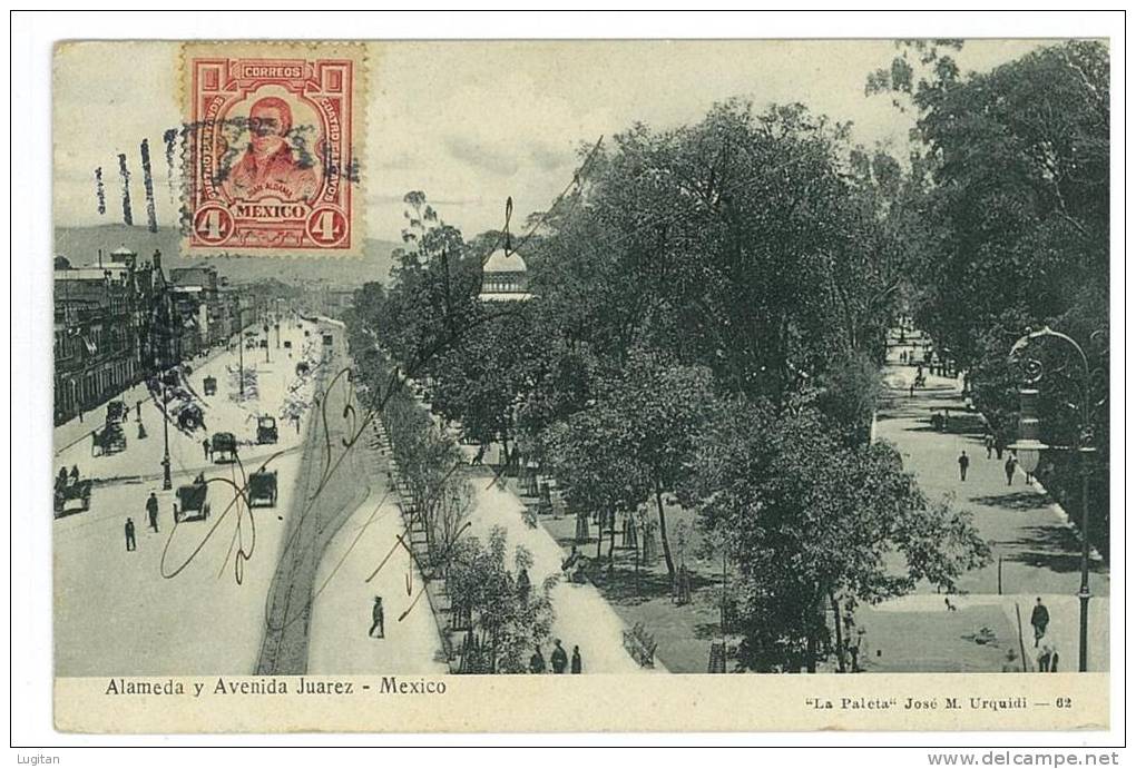 CARTOLINA - MESSICO  - VIAGGIATA  AFFR. LATO VEDUTA - PANORAMA - ALAMEDA Y AVENIDA JUAREZ
