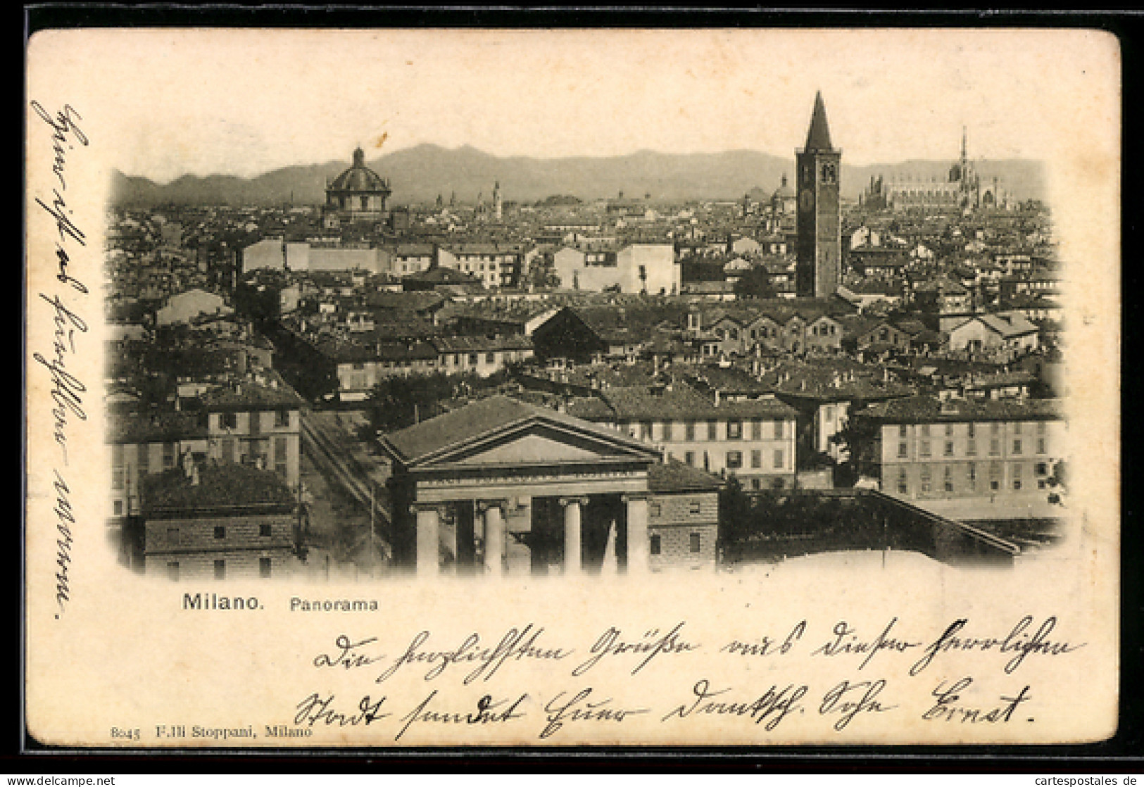 Cartolina Milano, Panorama della città con monumenti storici e edifici iconici