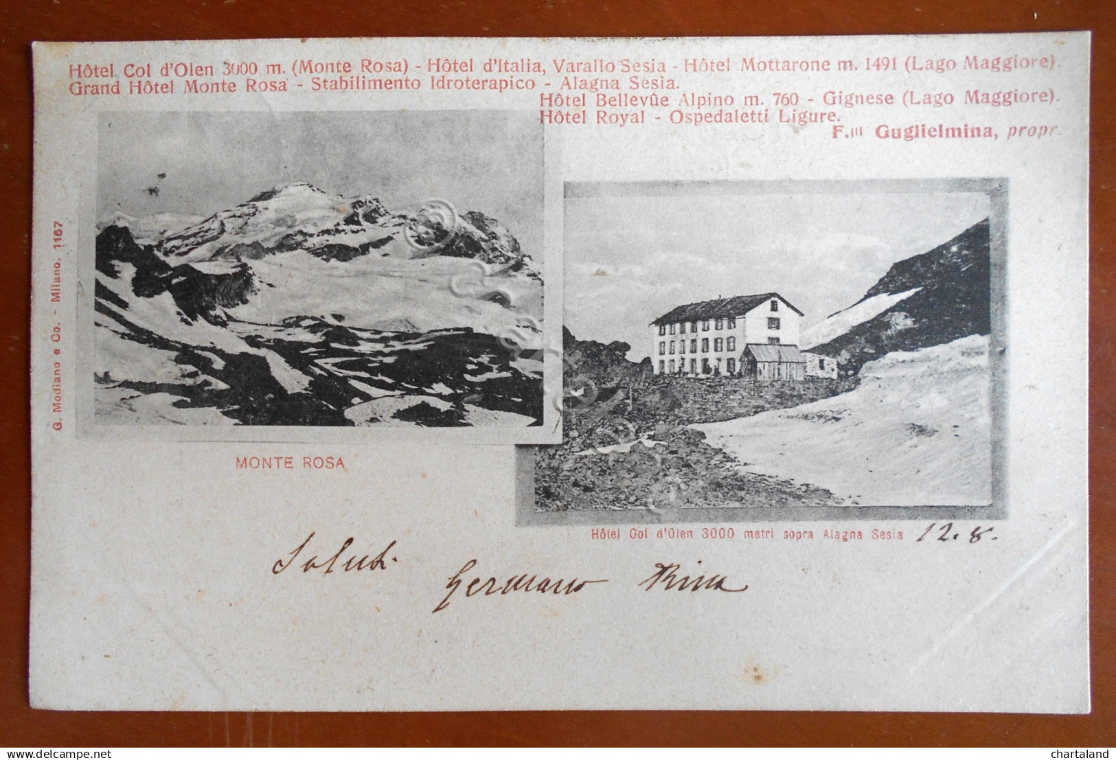 Cartolina Monte Rosa e Hotel Col d' Olen - 1904