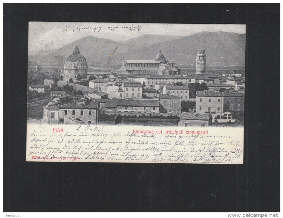 Cartolina Pisa Panorama col principali monumenti 1903